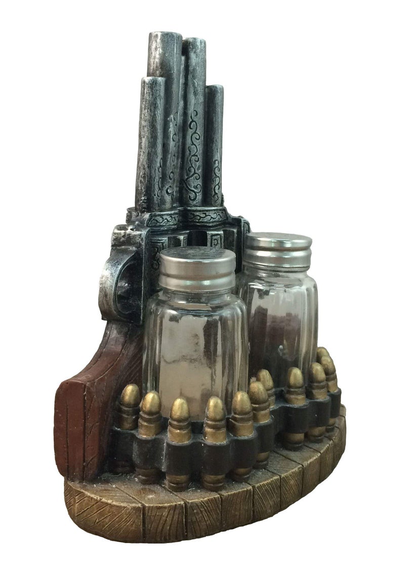 DWK 7" Gunslinger Spice Pistol Gun Western Six Shooter Salt and Pepper Shaker Seasoning Holder Set for Kitchen and Dining - Image 3